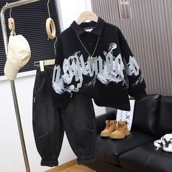 Dječja dukserica s fleece unutarnjom podstavom, dugi rukavi, bez kapulje, debeli pamukasti materijal, tisk slova, za djecu 8+ godina (otprilike 140 cm)