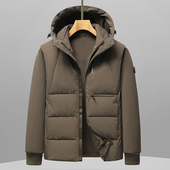 Muška kapuljačasta jakna od perja, debela izolacija, 86-90% sadržaja bijelog patka perja, uklonjiva podstava, prednji rajsferšlus, slobodan kroj za zimu