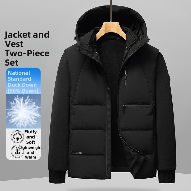 Muška kapuljačasta jakna od perja, debela izolacija, 86-90% sadržaja bijelog patka perja, uklonjiva podstava, prednji rajsferšlus, slobodan kroj za zimu