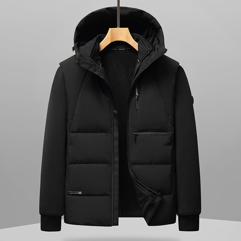 Muška kapuljačasta jakna od perja, debela izolacija, 86-90% sadržaja bijelog patka perja, uklonjiva podstava, prednji rajsferšlus, slobodan kroj za zimu