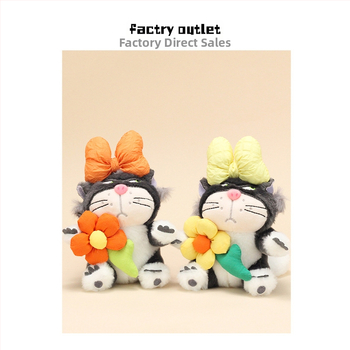 Плюшено коте, къс плюш, пълнеж PP памук, ключодържател и автомобилна декорация