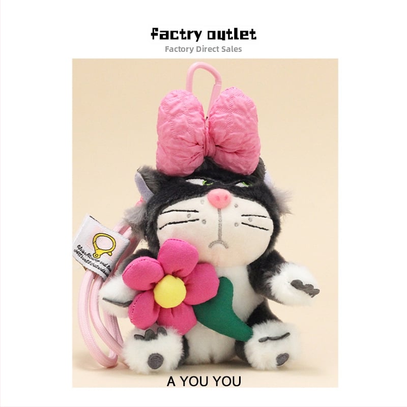 Плюшено коте, къс плюш, пълнеж PP памук, ключодържател и автомобилна декорация