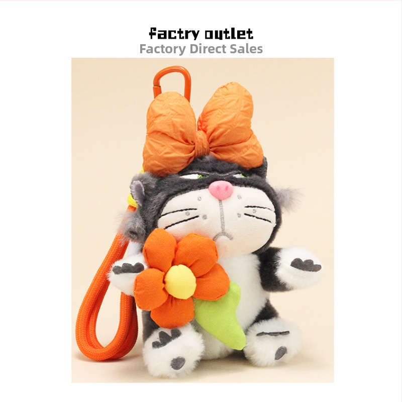 Плюшено коте, къс плюш, пълнеж PP памук, ключодържател и автомобилна декорация