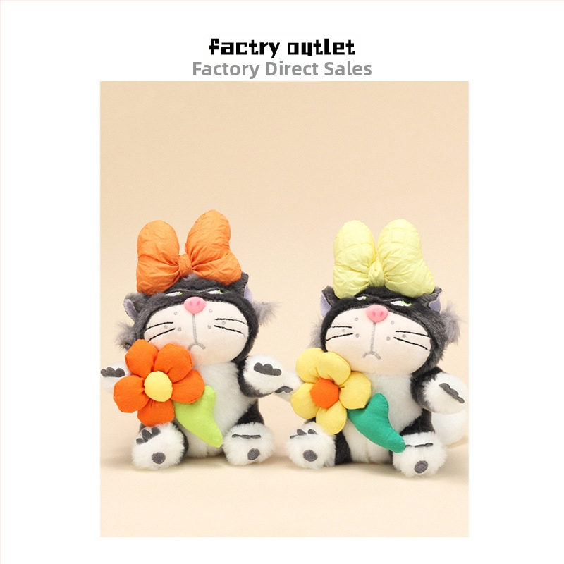 Плюшено коте, къс плюш, пълнеж PP памук, ключодържател и автомобилна декорация