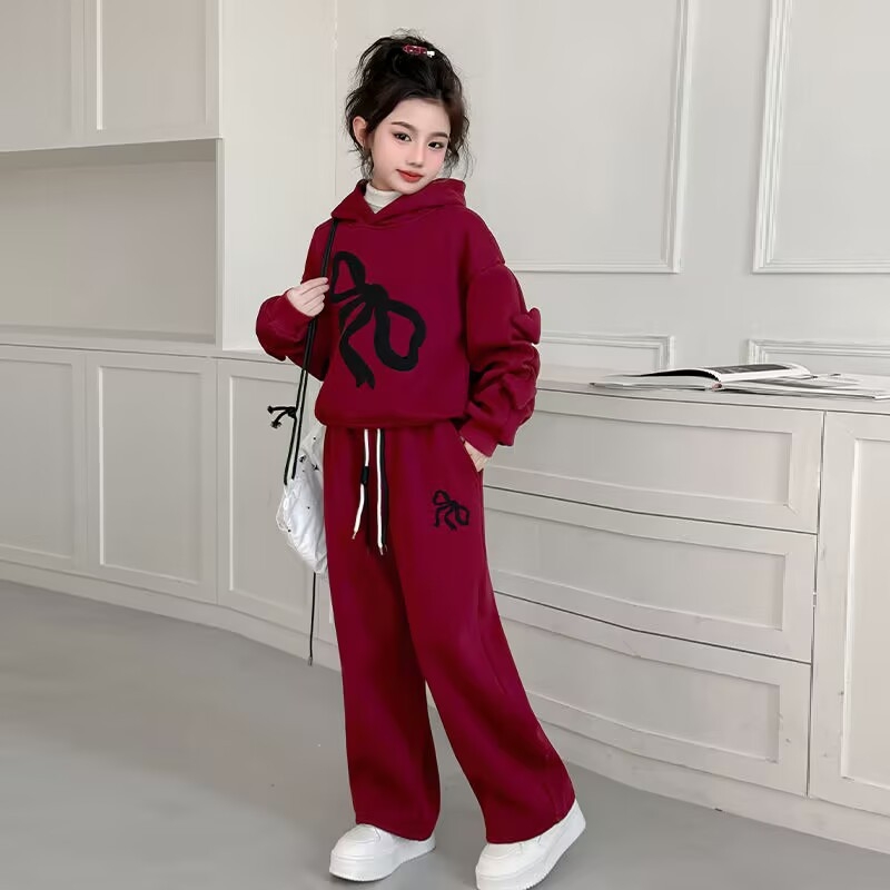 Dječji zimski dvodijelni komplet s kapuljačom: hoodie i široke hlače, debeli fleece, 95% poliester
