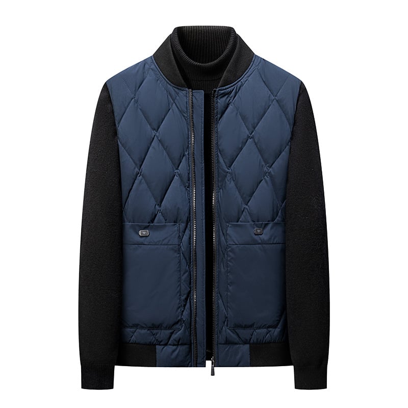 Muška down vesta za zimu, labav kroj, punjenje od bijelog patčinog perja, debela izrada, zatvarač, srednje dužine, tkanina od 100% poliestera