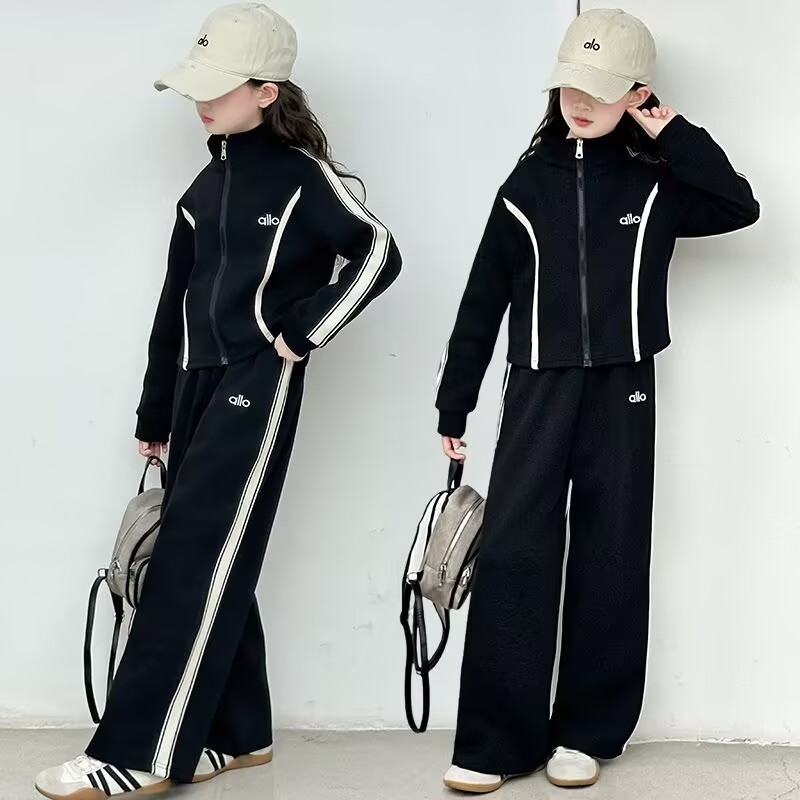 Dječji dvodijelni sportski set za djevojčice, korejski stil, jakna na zip i hlače, 100% poliester, proljeće i jesen, 8+ godina