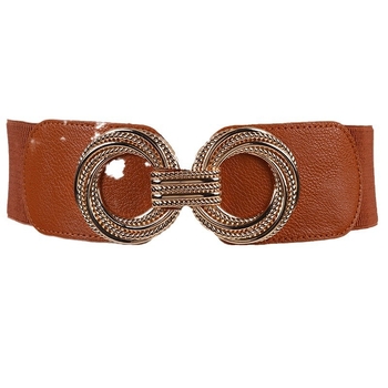 Рокля за външен стил с широко еластично коланче, имитирана кожа, катарама от сплав, закопчаване с копче, дебел колан над 4 см, електроплакиране