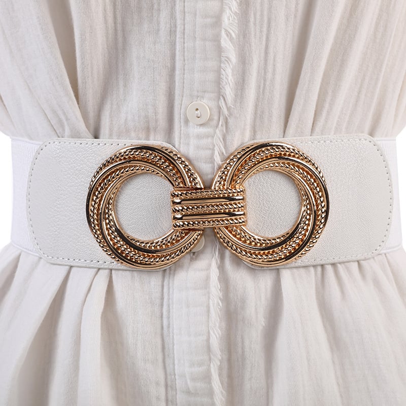 Рокля за външен стил с широко еластично коланче, имитирана кожа, катарама от сплав, закопчаване с копче, дебел колан над 4 см, електроплакиране