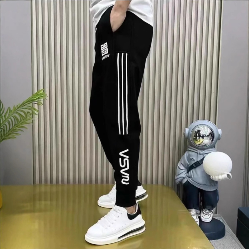 Muške hlače s fleec podstavom, baršunasta tkanina od pamuka, patchwork s prugama, korejski stil jogger, srednji pojas, ravni kroj