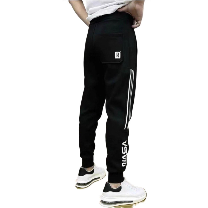 Muške hlače s fleec podstavom, baršunasta tkanina od pamuka, patchwork s prugama, korejski stil jogger, srednji pojas, ravni kroj