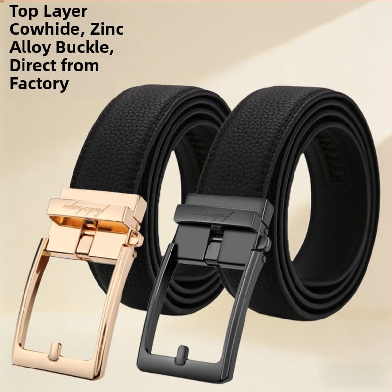 Мъжки кожен колан от горен слой телешка кожа, автоматично закопчаване, ширина 2–4 см, стил бизнес/ежедневен/минималистичен