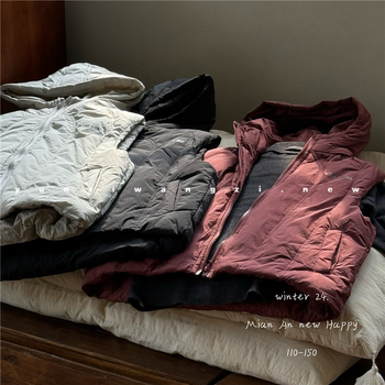 Παιδικό χειμερινό γιλέκο με κουκούλα από πούπουλο, 2025 Κορεατικού στυλ, ζεστό, γέμισμα 90% πούπουλο, εξωτερικό ύφασμα 95% βαμβάκι, επένδυση 95% βαμβάκι, για παιδιά 3–8 ετών