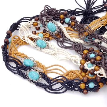 Дамски колан за талия, ръчно тъкана, бохо стил; Материал: памук и лен; Катарама: сплав; Ширина: тънък (<2 см); Метод на закопчаване: катарама; Ръчно бродирани мъниста