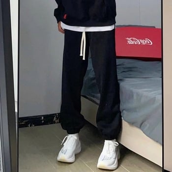 Мъжки спортни панталони за градски стил, терри плат, полиестер 95%, средна талия, право кроене, малки прави крачоли (издадени през пролет 2025)