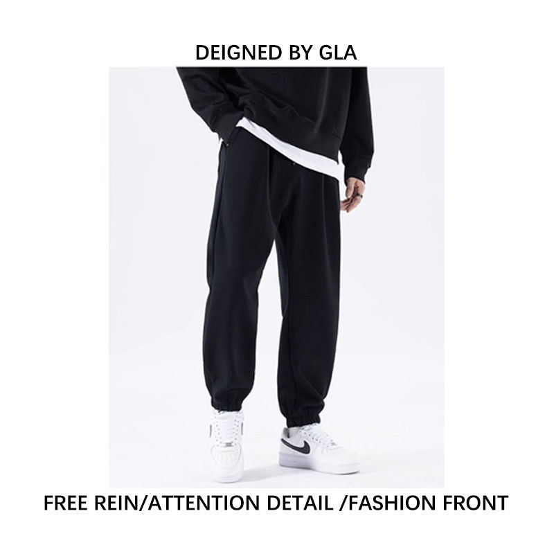 Мъжки спортни панталони за градски стил, терри плат, полиестер 95%, средна талия, право кроене, малки прави крачоли (издадени през пролет 2025)