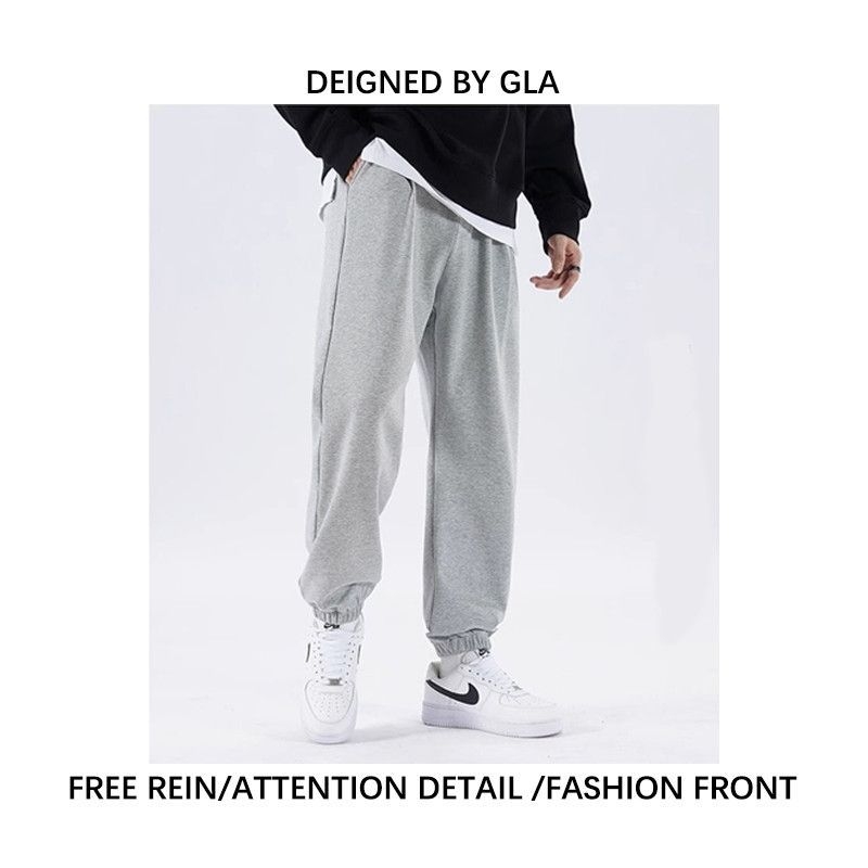 Мъжки спортни панталони за градски стил, терри плат, полиестер 95%, средна талия, право кроене, малки прави крачоли (издадени през пролет 2025)