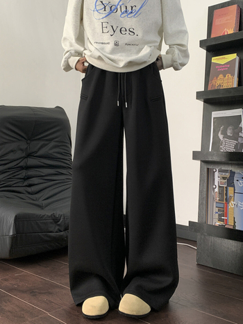 Muške široke trenirke, mikro-elastične, guste poliesterske mješavine, srednje niska struka, ravni kroj nogavica