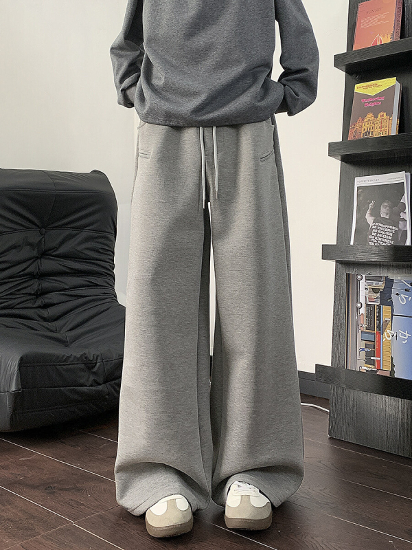 Muške široke trenirke, mikro-elastične, guste poliesterske mješavine, srednje niska struka, ravni kroj nogavica