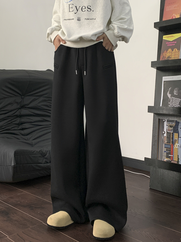 Muške široke trenirke, mikro-elastične, guste poliesterske mješavine, srednje niska struka, ravni kroj nogavica