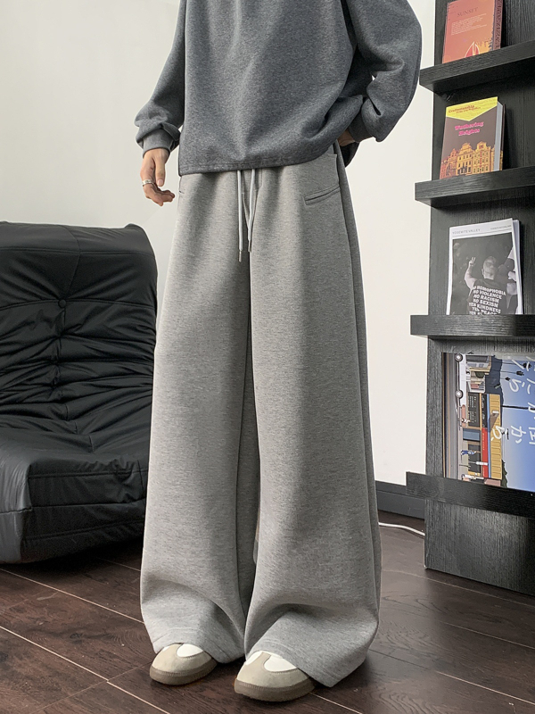 Muške široke trenirke, mikro-elastične, guste poliesterske mješavine, srednje niska struka, ravni kroj nogavica