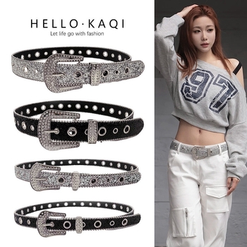 Дамски колан PU кожа – катарама от сплав, закопчаване с щифт, ширина 2–4 см, дизайн с изрязани елементи и камъни