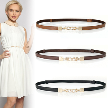 Ženski uski pojas s perlnom kopčom - podesivi PU koža, aluminijska kopča, perljasti uzorak