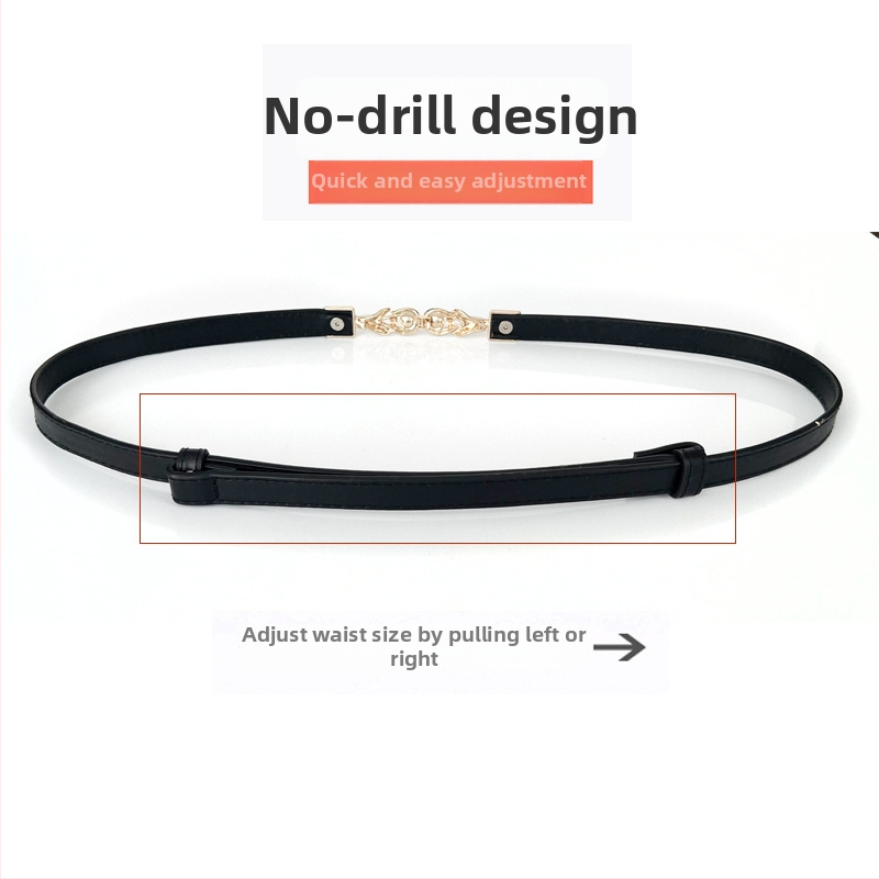 Ženski uski pojas s perlnom kopčom - podesivi PU koža, aluminijska kopča, perljasti uzorak