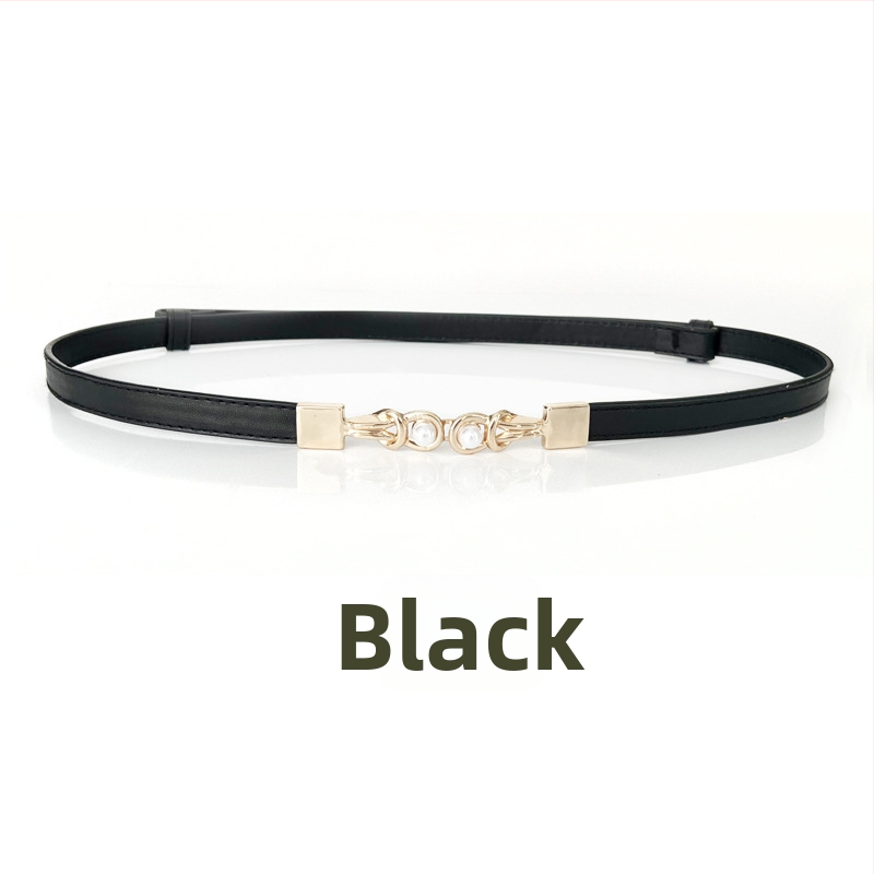 Ženski uski pojas s perlnom kopčom - podesivi PU koža, aluminijska kopča, perljasti uzorak