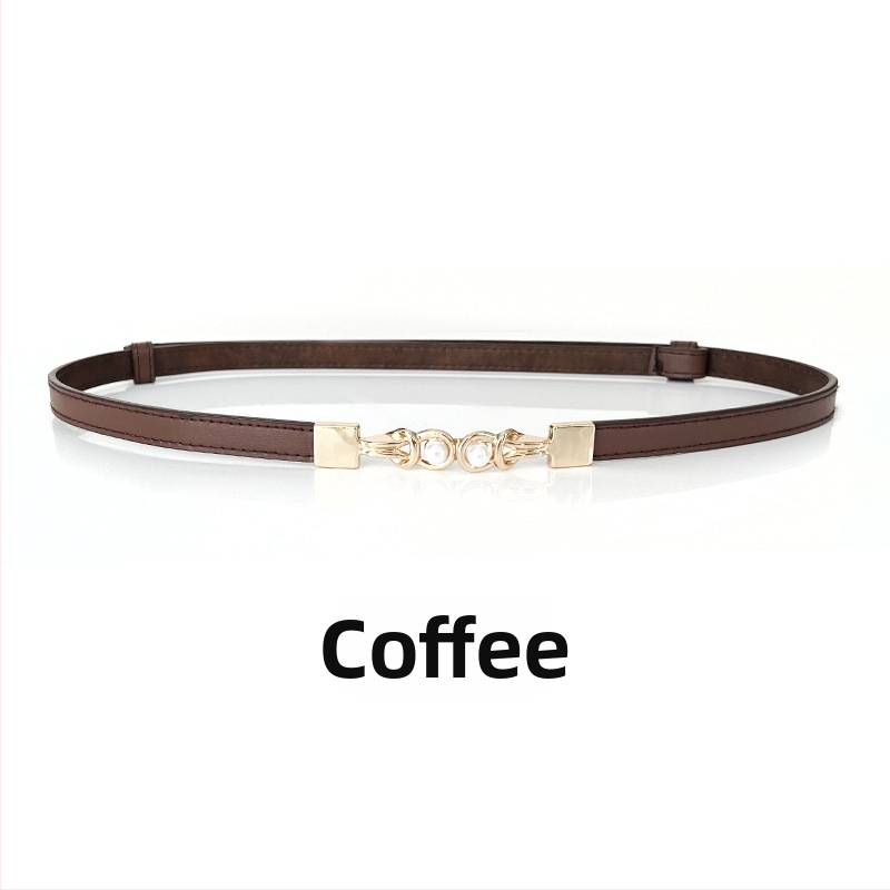 Ženski uski pojas s perlnom kopčom - podesivi PU koža, aluminijska kopča, perljasti uzorak