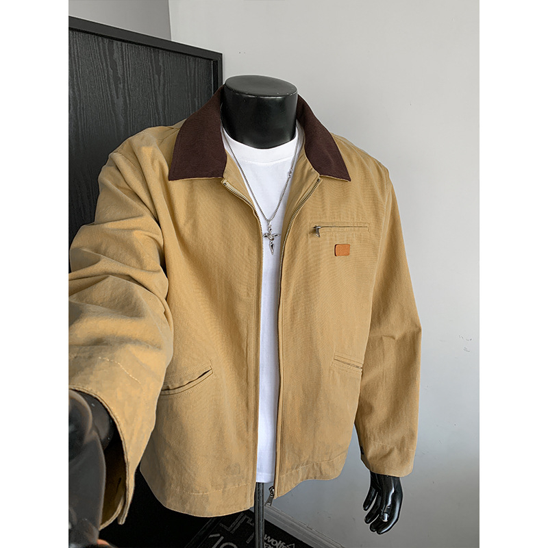 Muško jakna DS-A001-J6522, proljeće 2026, oprani pamuk-denim, visoka ovratnica, široki kroj