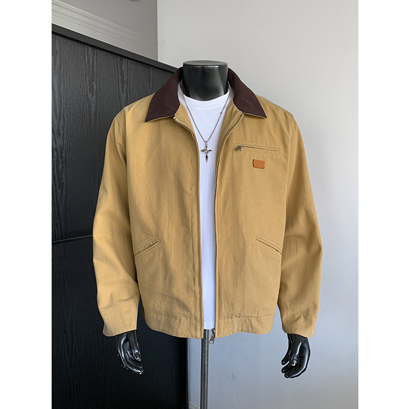 Muško jakna DS-A001-J6522, proljeće 2026, oprani pamuk-denim, visoka ovratnica, široki kroj