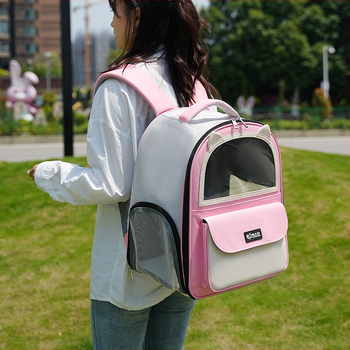 Дишаща нейлонова раница за котки, преносима чанта за домашни любимци, капацитет 32,4 л, едноцветен дизайн, средно твърда конструкция