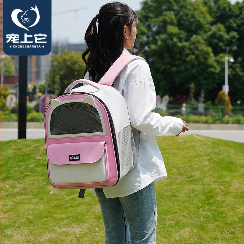 Дишаща нейлонова раница за котки, преносима чанта за домашни любимци, капацитет 32,4 л, едноцветен дизайн, средно твърда конструкция