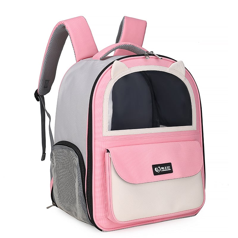 Дишаща нейлонова раница за котки, преносима чанта за домашни любимци, капацитет 32,4 л, едноцветен дизайн, средно твърда конструкция