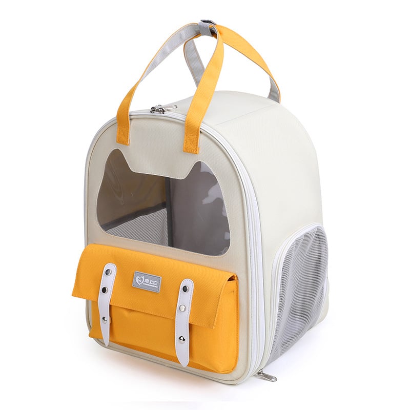 Дишаща нейлонова раница за котки, преносима чанта за домашни любимци, капацитет 32,4 л, едноцветен дизайн, средно твърда конструкция