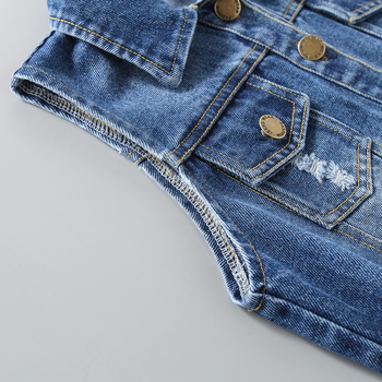 Детска дънкова жилетка, корейски стил, деним с 75% памук, еднобутонно закопчаване, за деца 3–8 г.