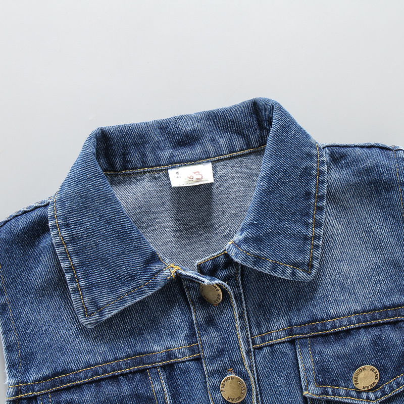 Детска дънкова жилетка, корейски стил, деним с 75% памук, еднобутонно закопчаване, за деца 3–8 г.