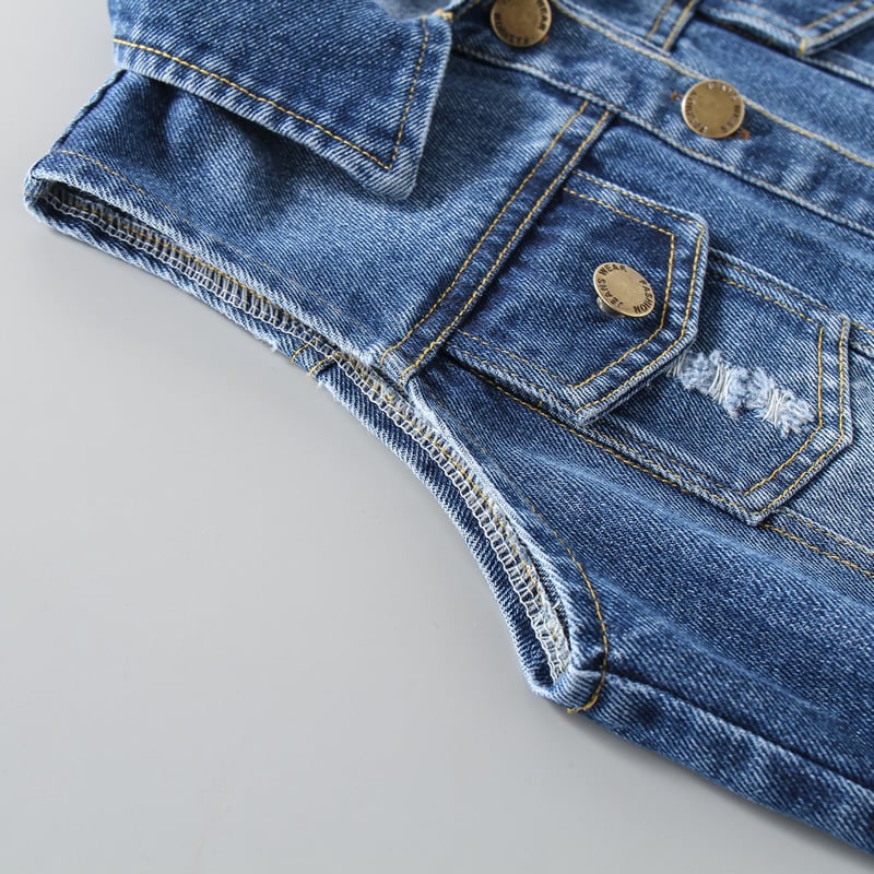 Детска дънкова жилетка, корейски стил, деним с 75% памук, еднобутонно закопчаване, за деца 3–8 г.