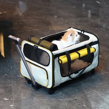 Чанта за домашни любимци – преносима сгъваема количка за кучета и котки, полиестер, капацитет 55, едноцветен дизайн, средна твърдост, подходяща за тегло 5–7 кг