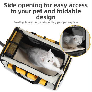 Чанта за домашни любимци – преносима сгъваема количка за кучета и котки, полиестер, капацитет 55, едноцветен дизайн, средна твърдост, подходяща за тегло 5–7 кг