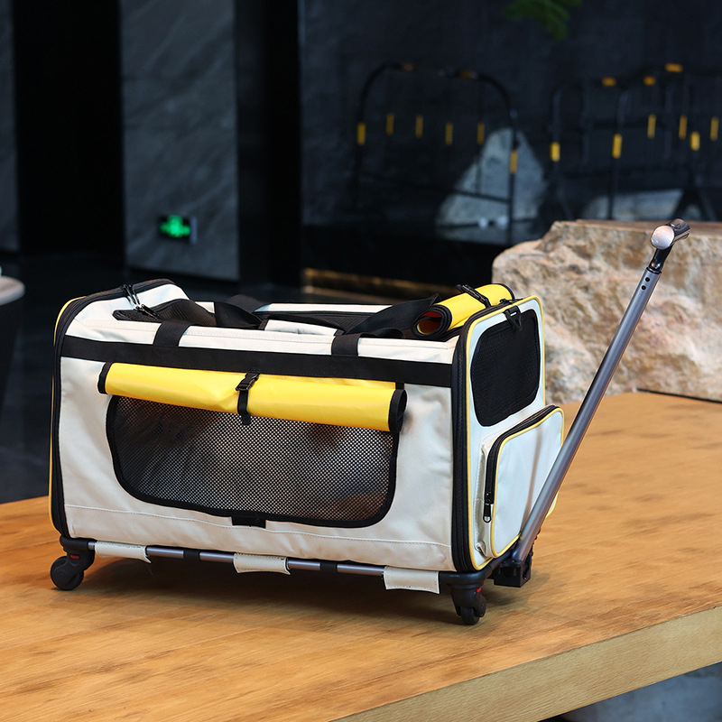 Чанта за домашни любимци – преносима сгъваема количка за кучета и котки, полиестер, капацитет 55, едноцветен дизайн, средна твърдост, подходяща за тегло 5–7 кг