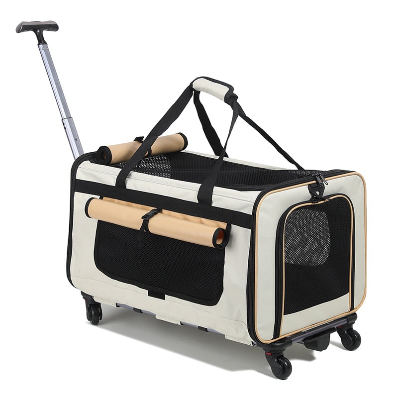 Чанта за домашни любимци – преносима сгъваема количка за кучета и котки, полиестер, капацитет 55, едноцветен дизайн, средна твърдост, подходяща за тегло 5–7 кг