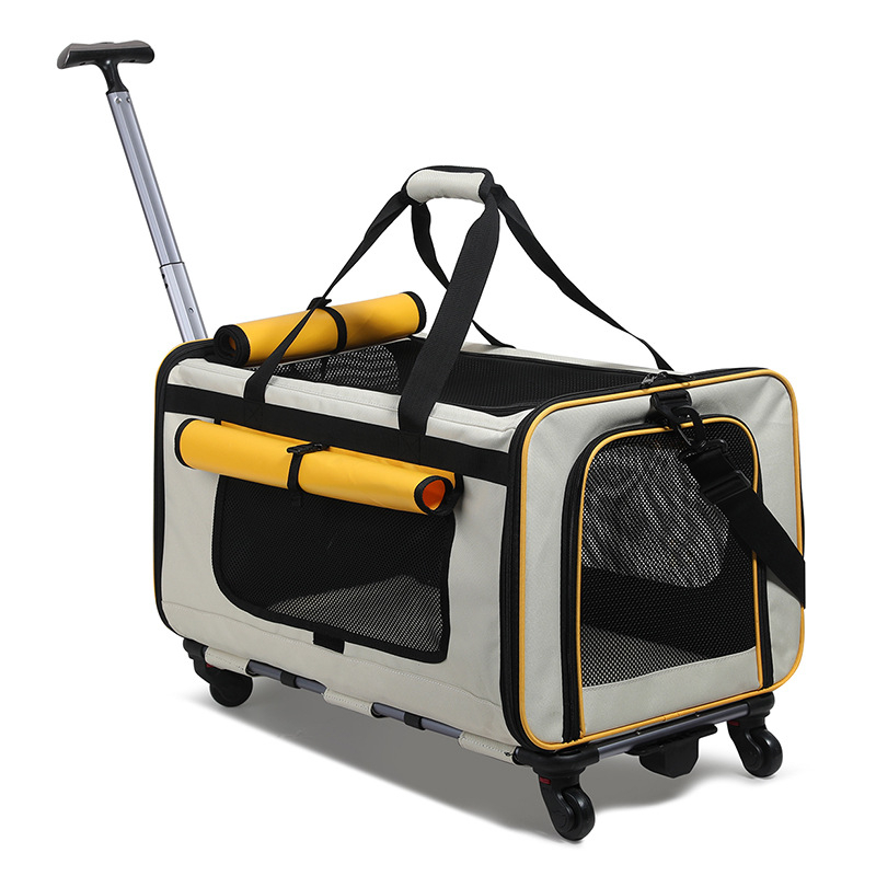 Чанта за домашни любимци – преносима сгъваема количка за кучета и котки, полиестер, капацитет 55, едноцветен дизайн, средна твърдост, подходяща за тегло 5–7 кг