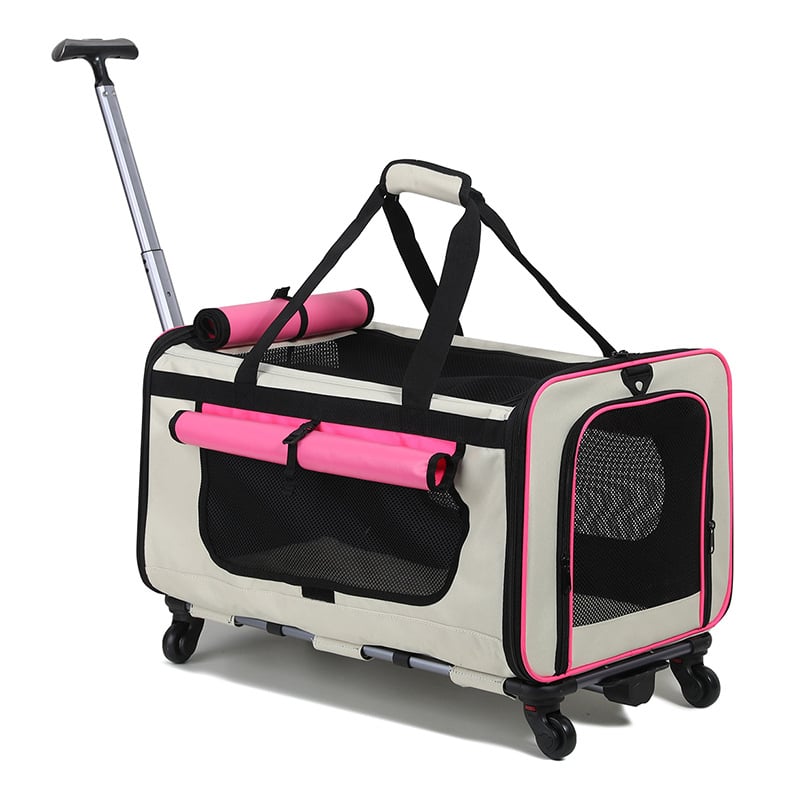 Чанта за домашни любимци – преносима сгъваема количка за кучета и котки, полиестер, капацитет 55, едноцветен дизайн, средна твърдост, подходяща за тегло 5–7 кг