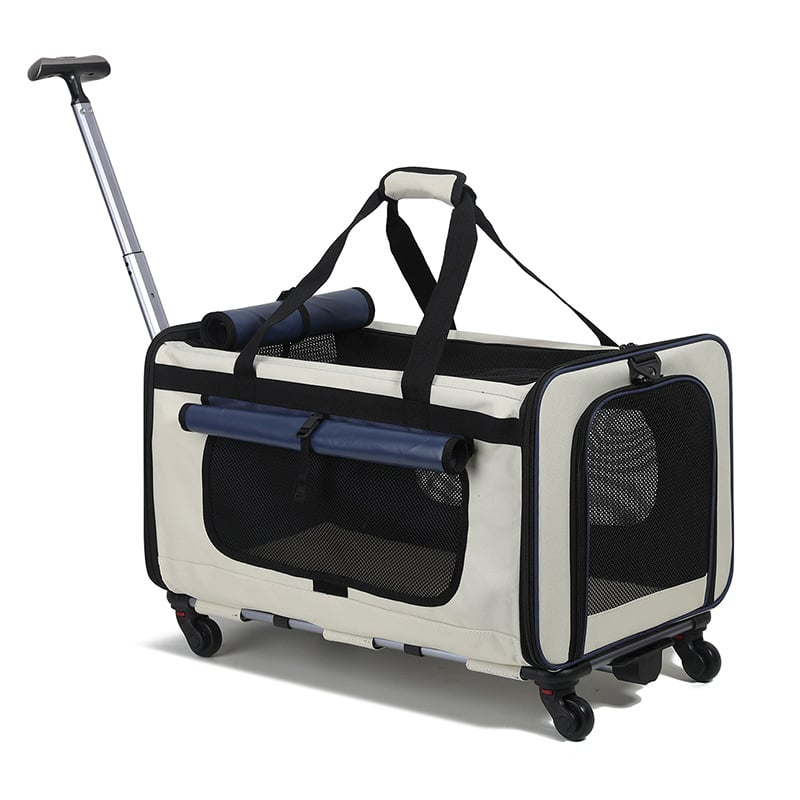 Чанта за домашни любимци – преносима сгъваема количка за кучета и котки, полиестер, капацитет 55, едноцветен дизайн, средна твърдост, подходяща за тегло 5–7 кг