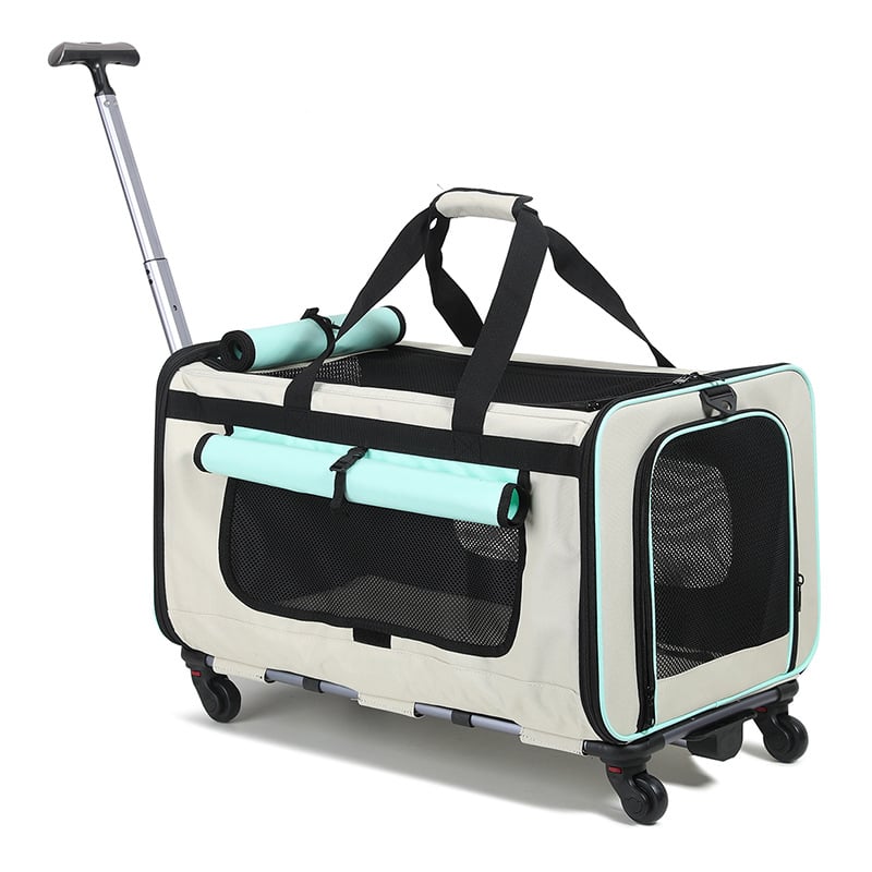 Чанта за домашни любимци – преносима сгъваема количка за кучета и котки, полиестер, капацитет 55, едноцветен дизайн, средна твърдост, подходяща за тегло 5–7 кг