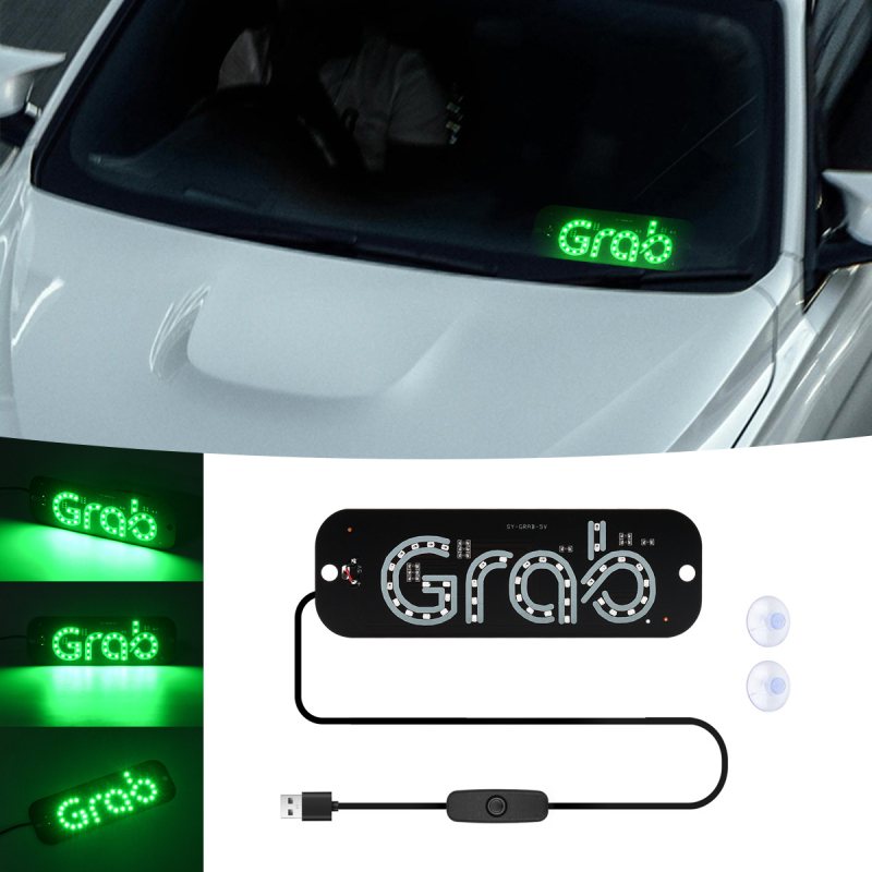 Grab taxi LED pločica za registarsku pločicu — ABS+LED, 5V, 3W, pričvršćivanje vakuumskim držačem, prednji unutarnji prostor