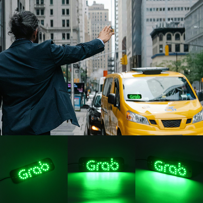 Grab taxi LED pločica za registarsku pločicu — ABS+LED, 5V, 3W, pričvršćivanje vakuumskim držačem, prednji unutarnji prostor