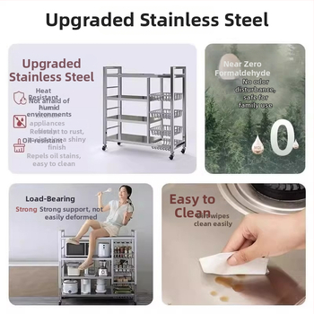 6-razinski podni kuhinjski stalak za pohranu, višefunkcionalan, pomičan, za posuđe i grickalice